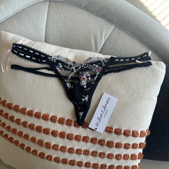 For Love And Lemons Black and Pink Lace Garter Belt set